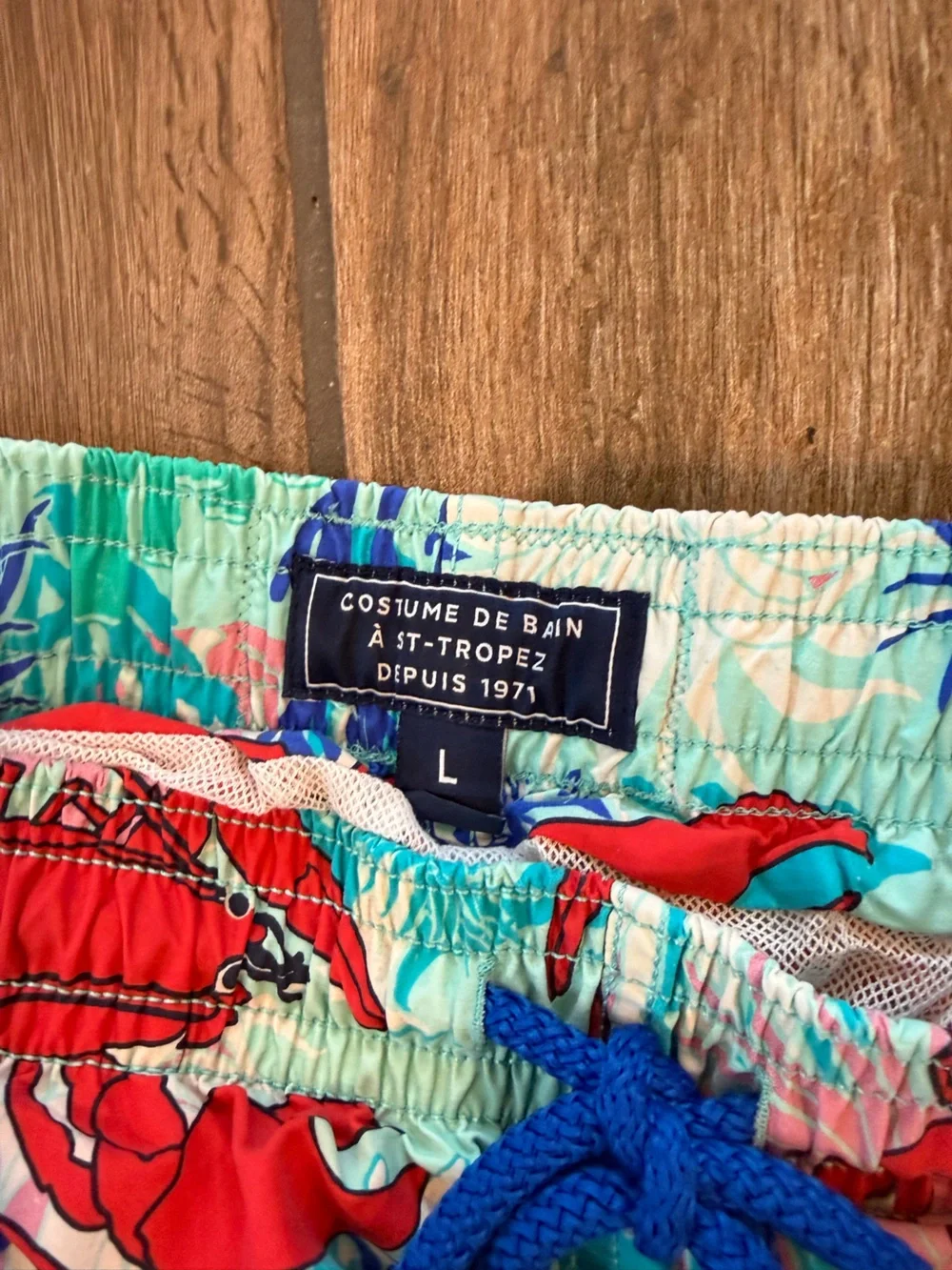 Vilebrequin Men's Aqua Swim Trunks with Red Lobster Print